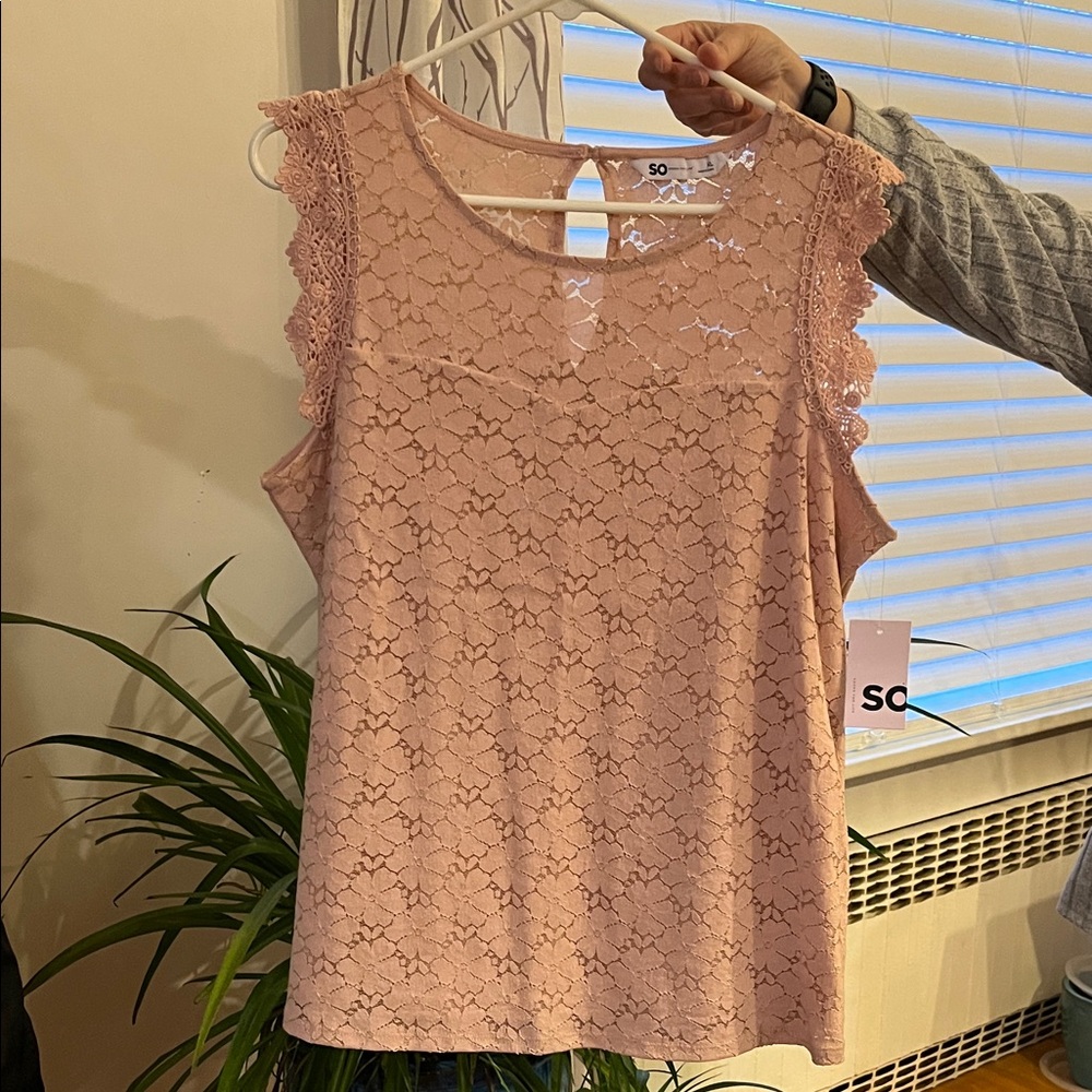 SO Women's Blush Lace Sleeveless Blouse